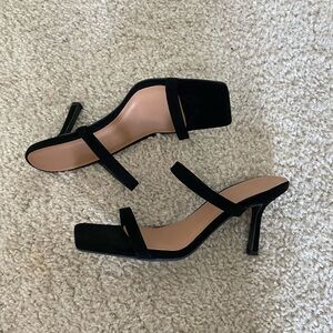 Black square toe heeled sandals size 6